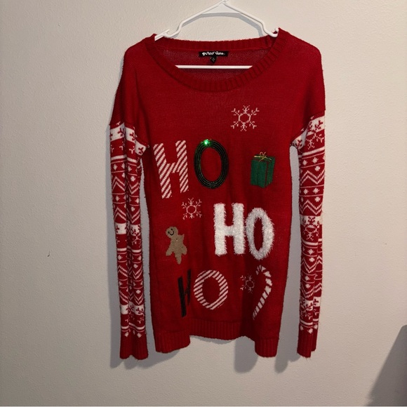 Planet Gold Sweaters - HO, HO, HO Ugly Christmas Sweater Juniors L
